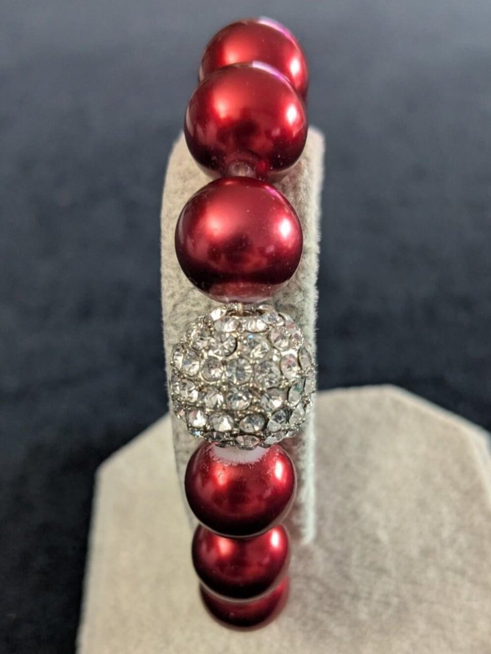 Red Beaded Bracelet w/ Faux Diamond Accent